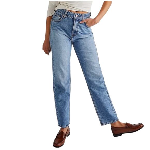 Free People We The Free Blue Button Fly Baggy Cotton Straight Leg Jeans Size 25 - Picture 1 of 9